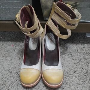 Freebird Beige and Yellow Ankle Strap Heels BONNIE